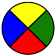A circle with four quarters coloured red, green, yellow and blue.