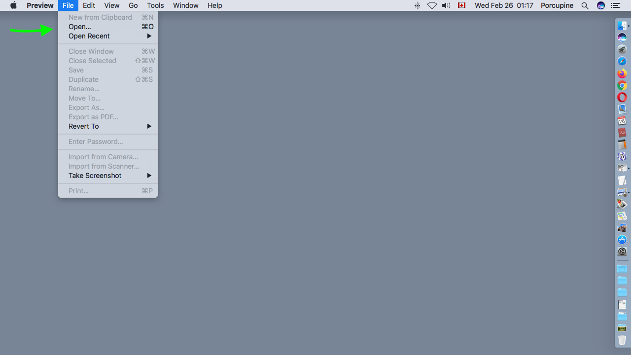 Preview application showing File menu.